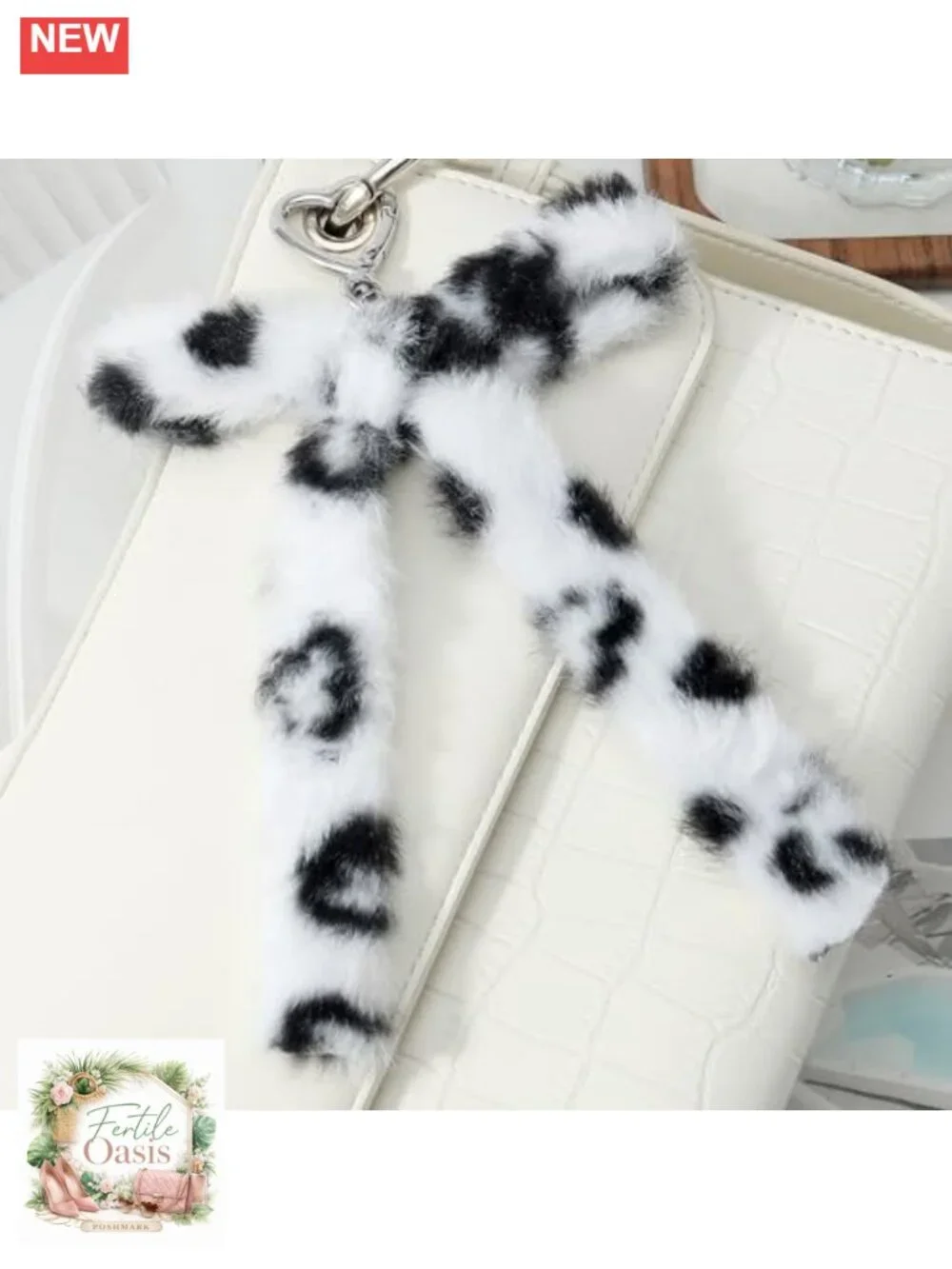 Plush Bow Bag Charm Keyring Purse Accessory PU Leather